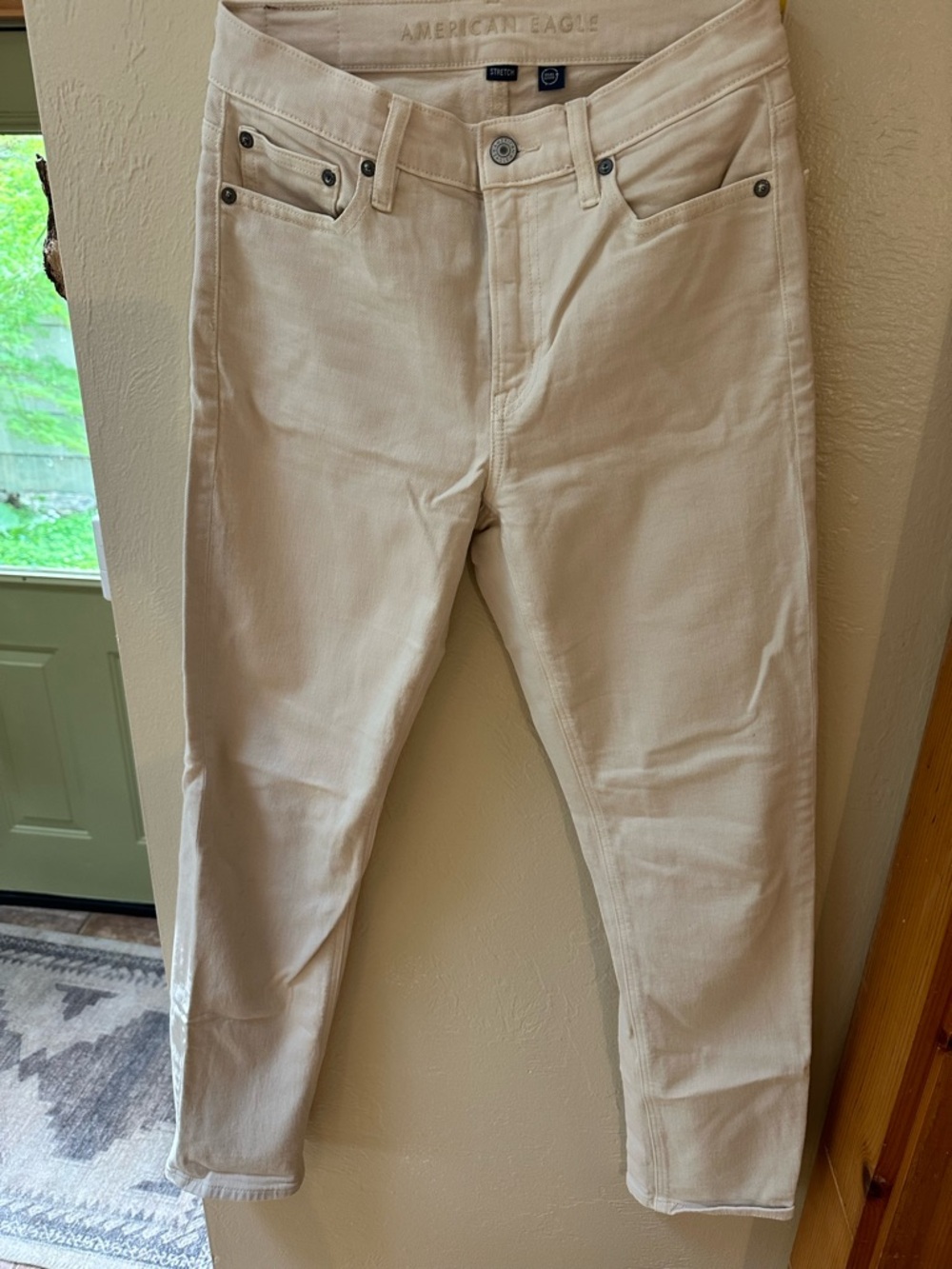 American Eagle Cream Super High Rise Stretch Jeans